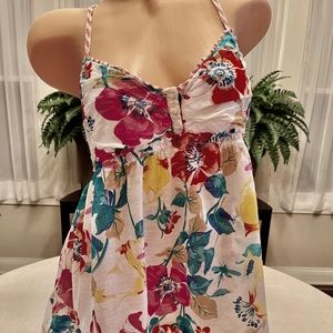 HOLLISTER FLORAL 100% COTTON V-NECK SPAGHETTI STRAPS CAMI BLOUSE SIZE LARGE